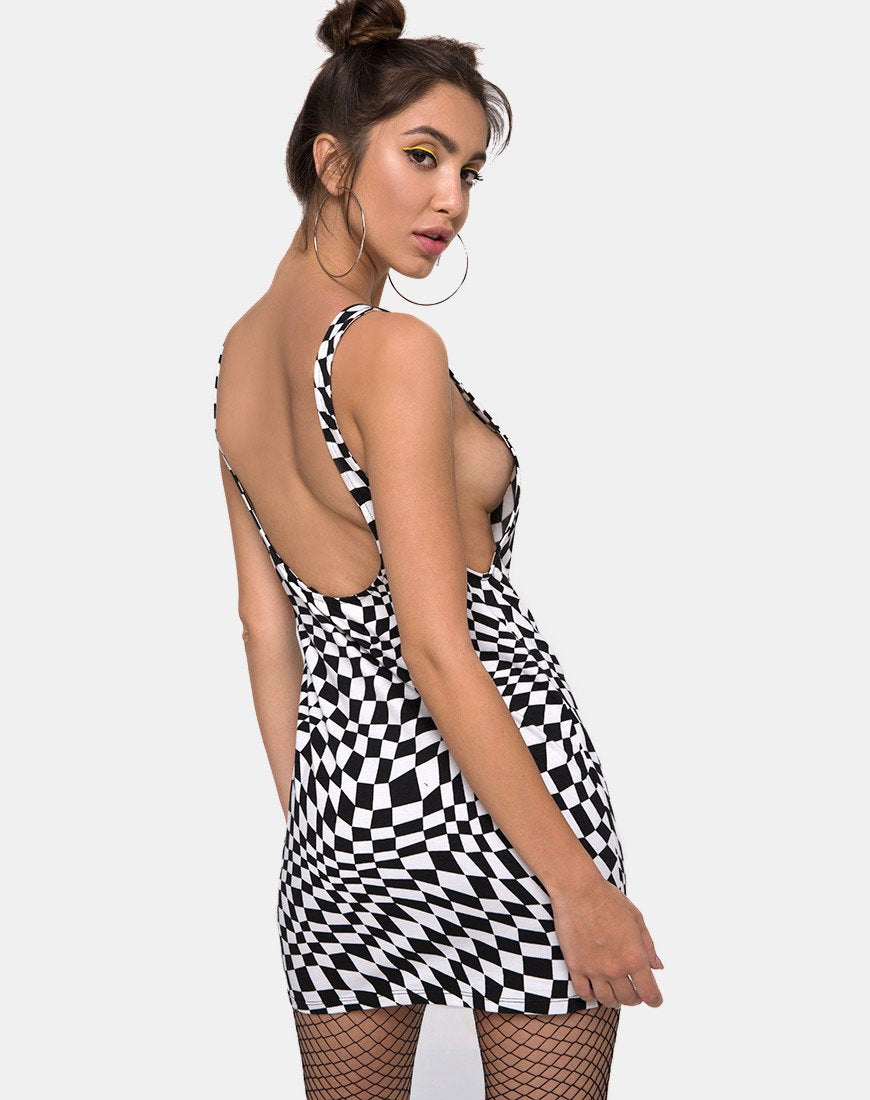 Mini robe Mebie en drapeau carré noir et blanc