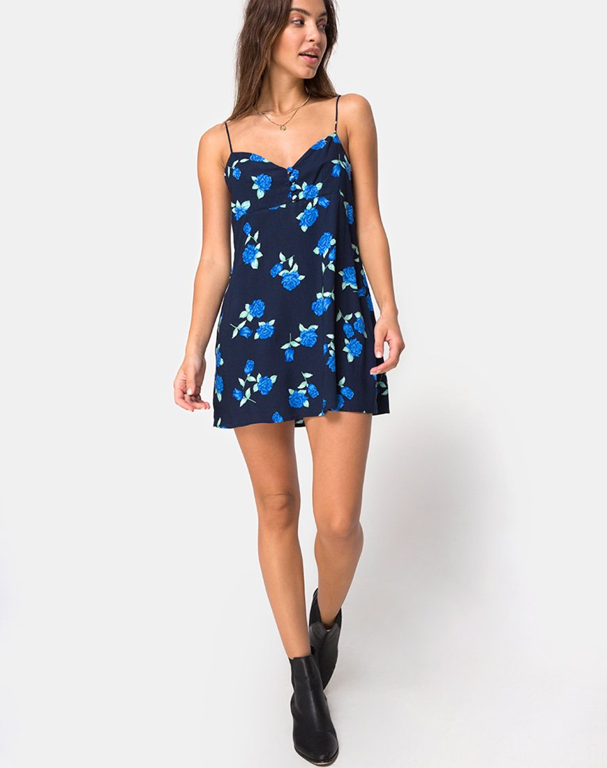 Image of Medina Slip Dress in Midnight Blue Rose