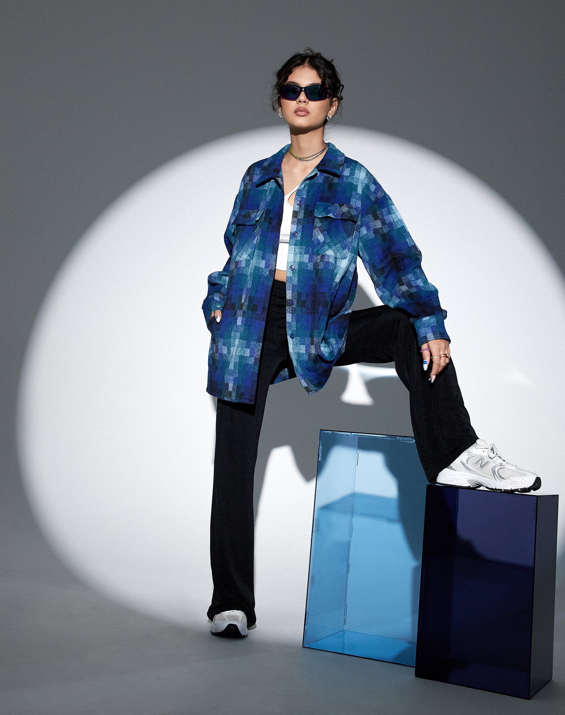 Image de MOTEL X OLIVIA NEILL Chemise Medita à carreaux bleu