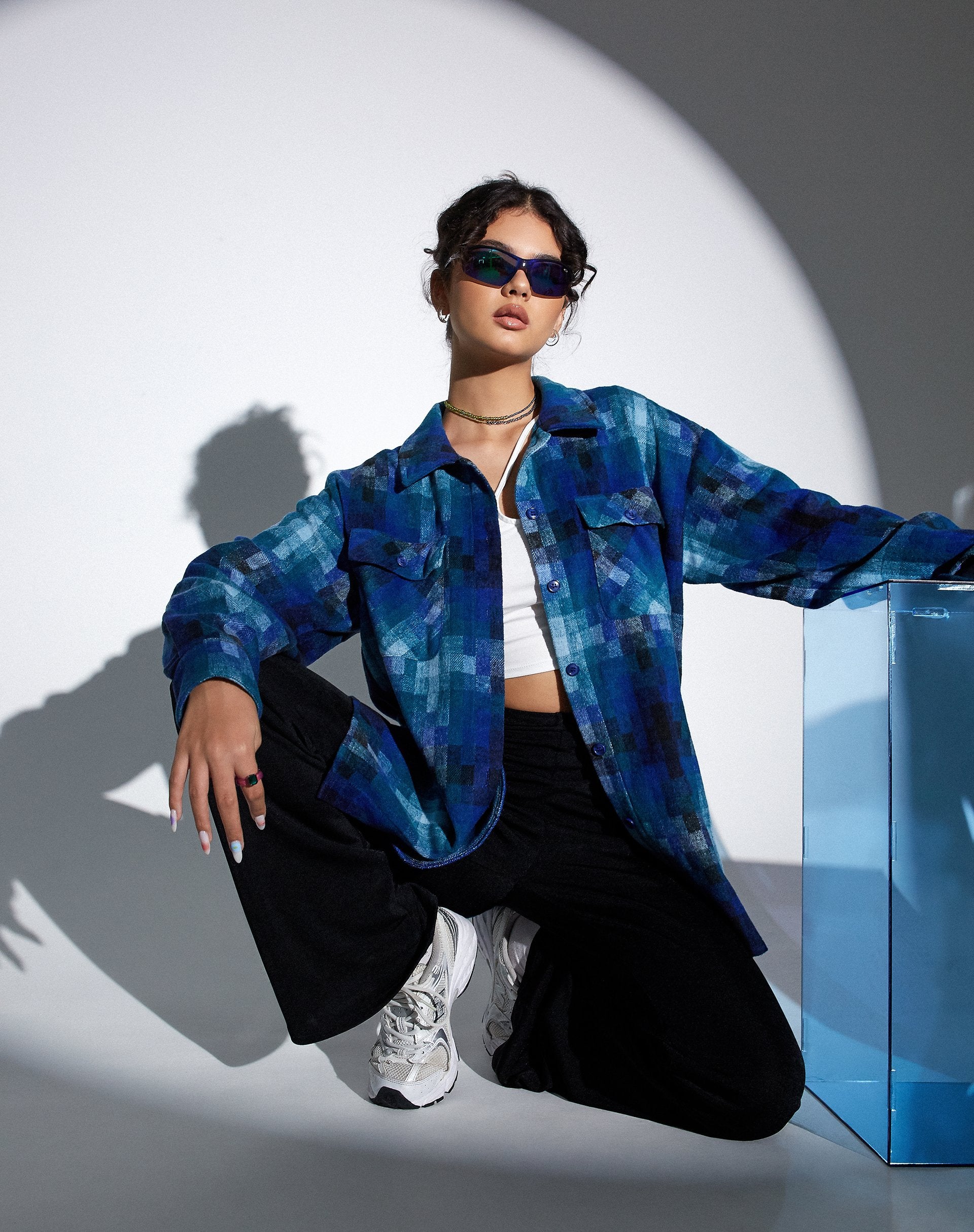 Image de MOTEL X OLIVIA NEILL Chemise Medita à carreaux bleu