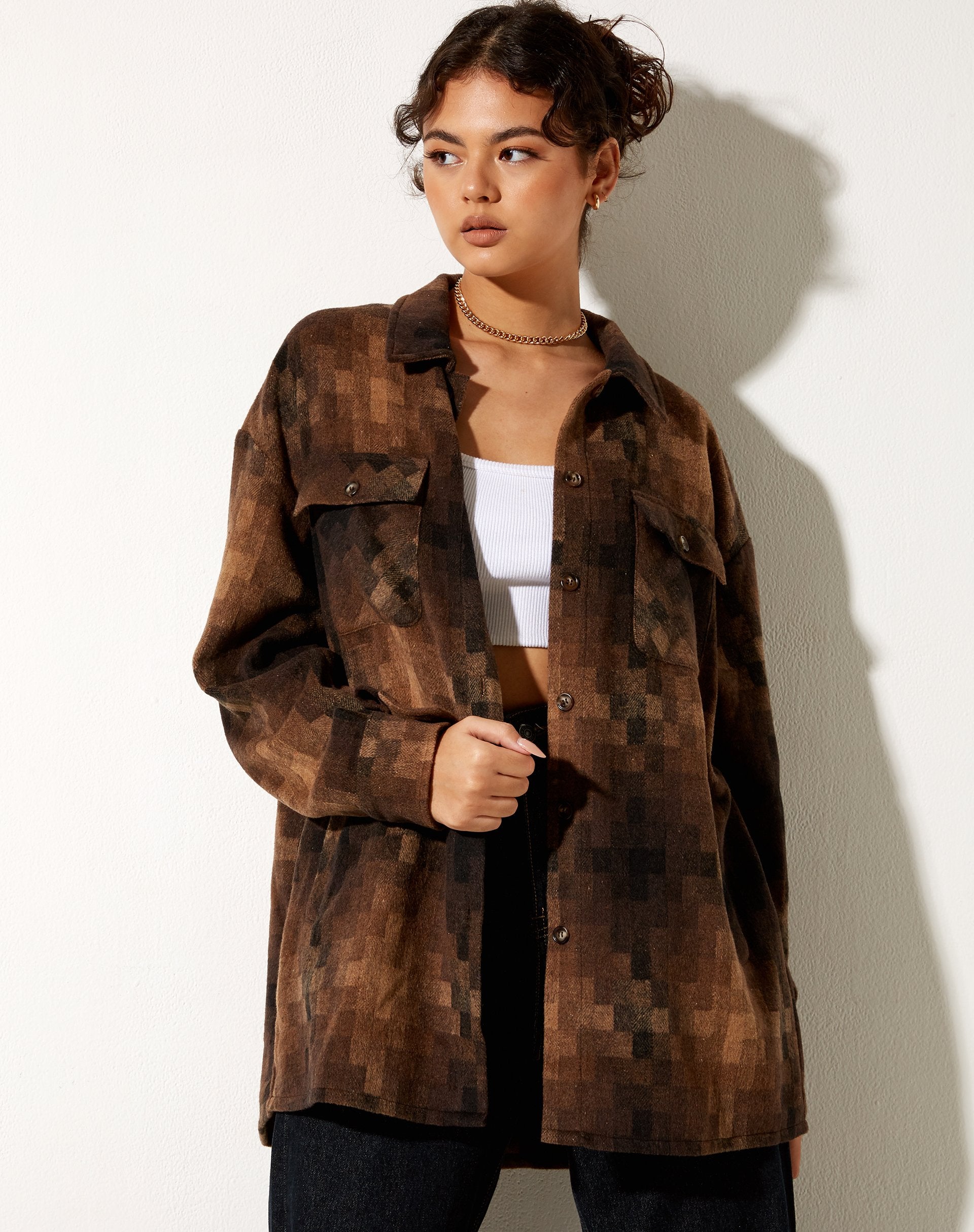 Image de la chemise Medita à carreaux marron