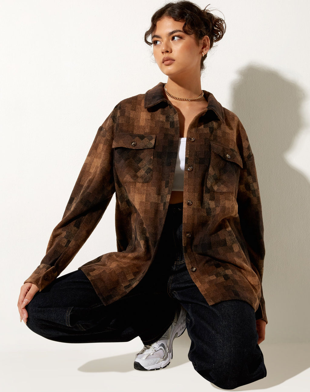 Chemise Medita à carreaux marron