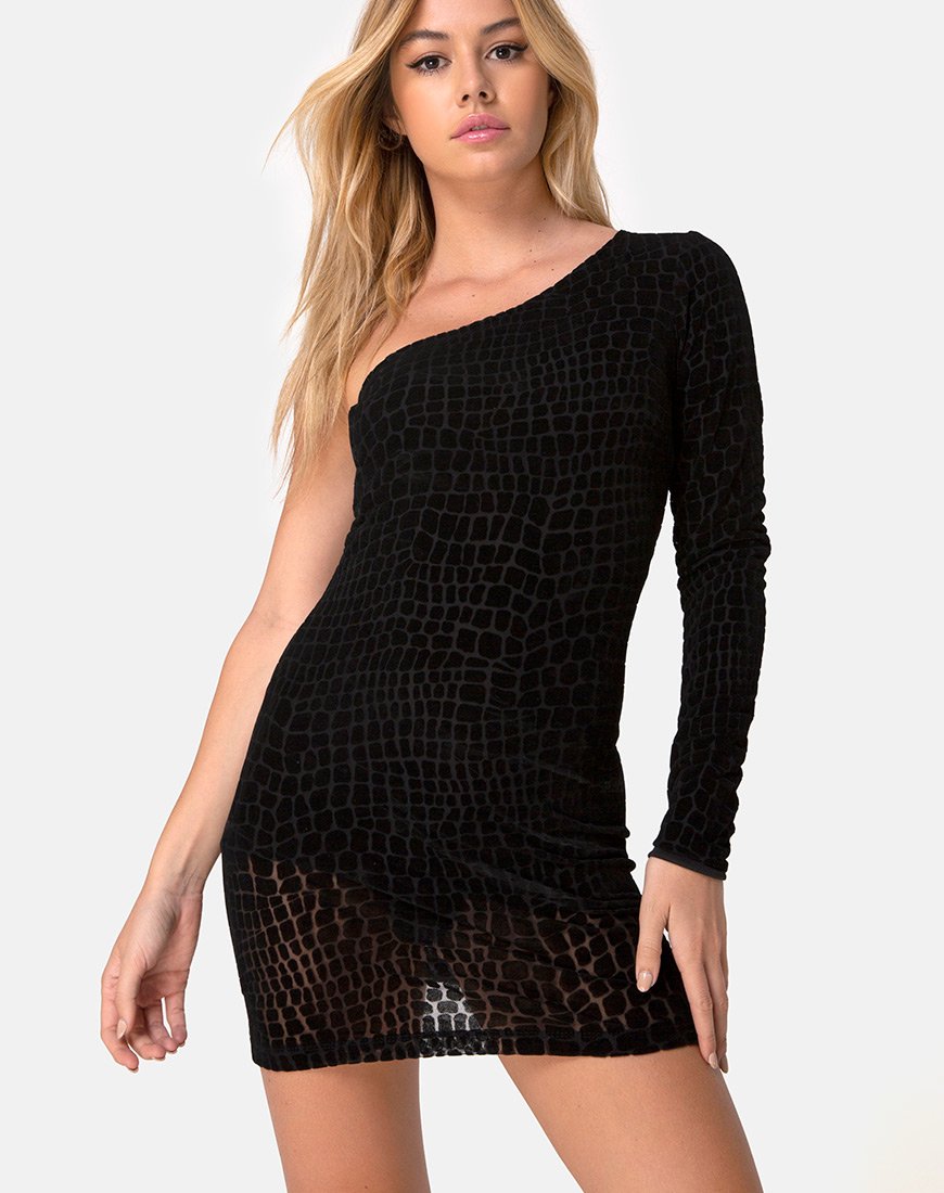 Image of Mega Bodycon Dress in Croc Flock Black