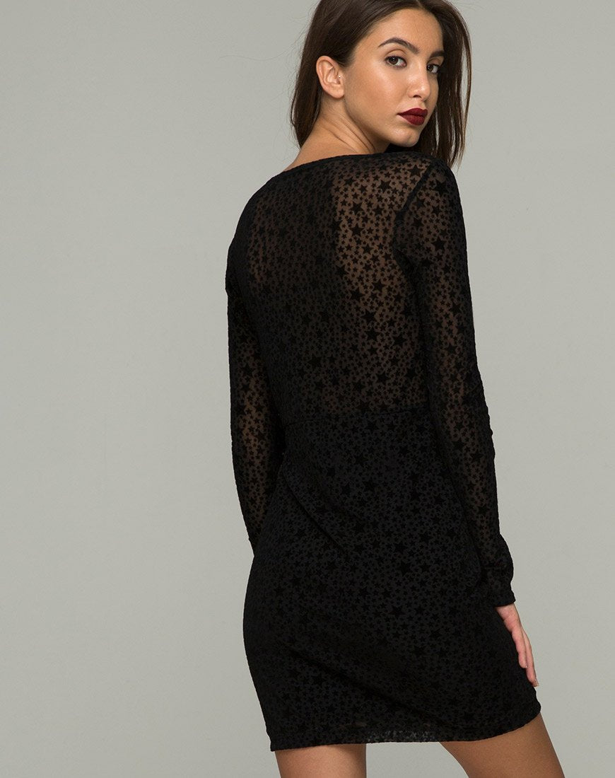 Meli - Robe pigeonnante en dentelle floquée noire