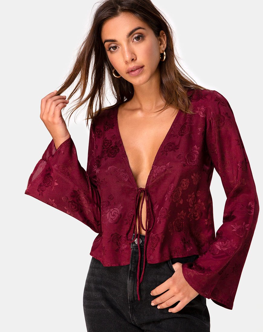 Top Merida en satin rose bourgogne