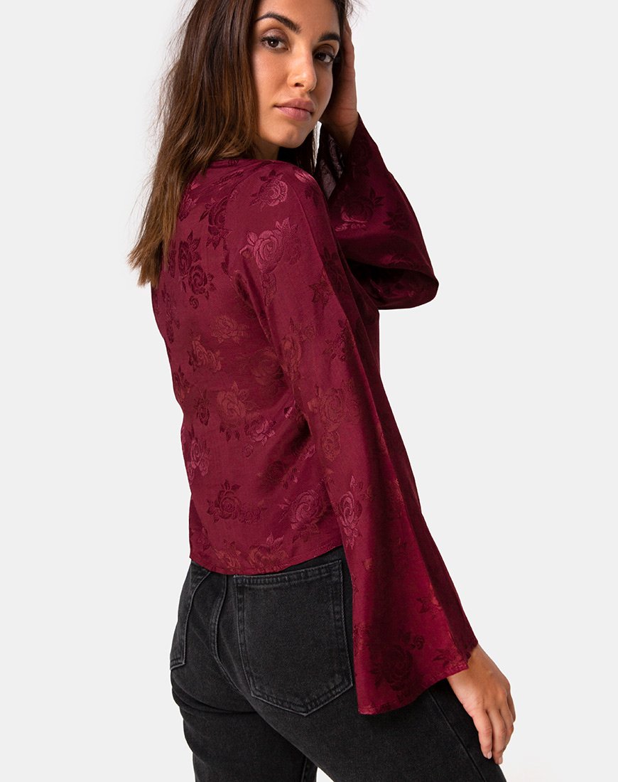 Top Merida en satin rose bourgogne