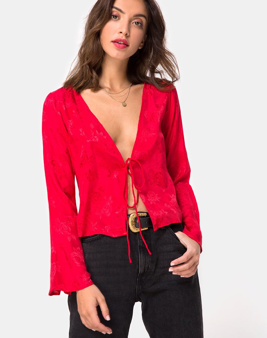 Image de la blouse Merida en satin rouge