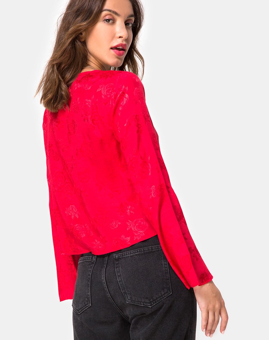 Chemisier Merida, satin rouge