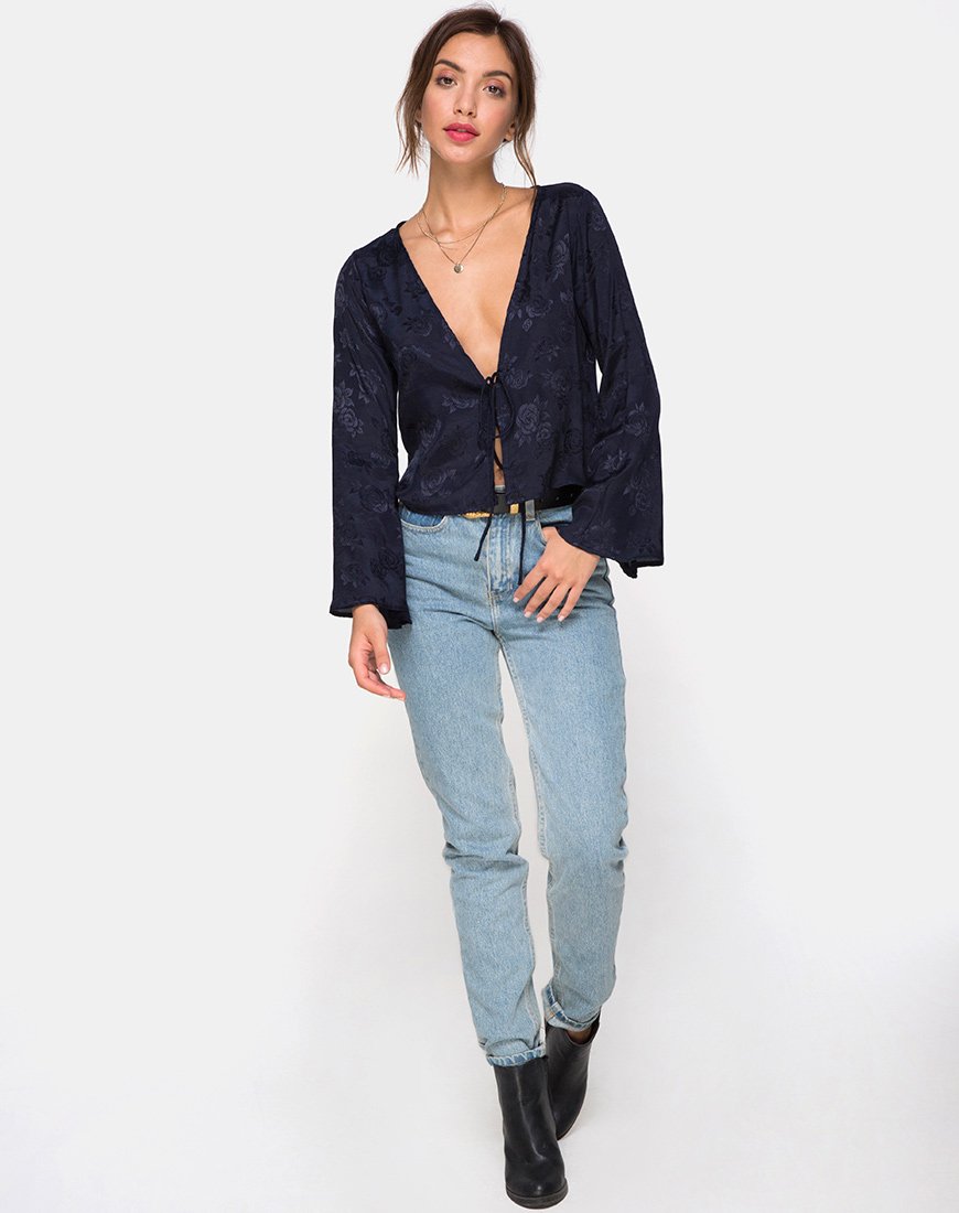 Image de Merida Blouse in Satin Rose Navy