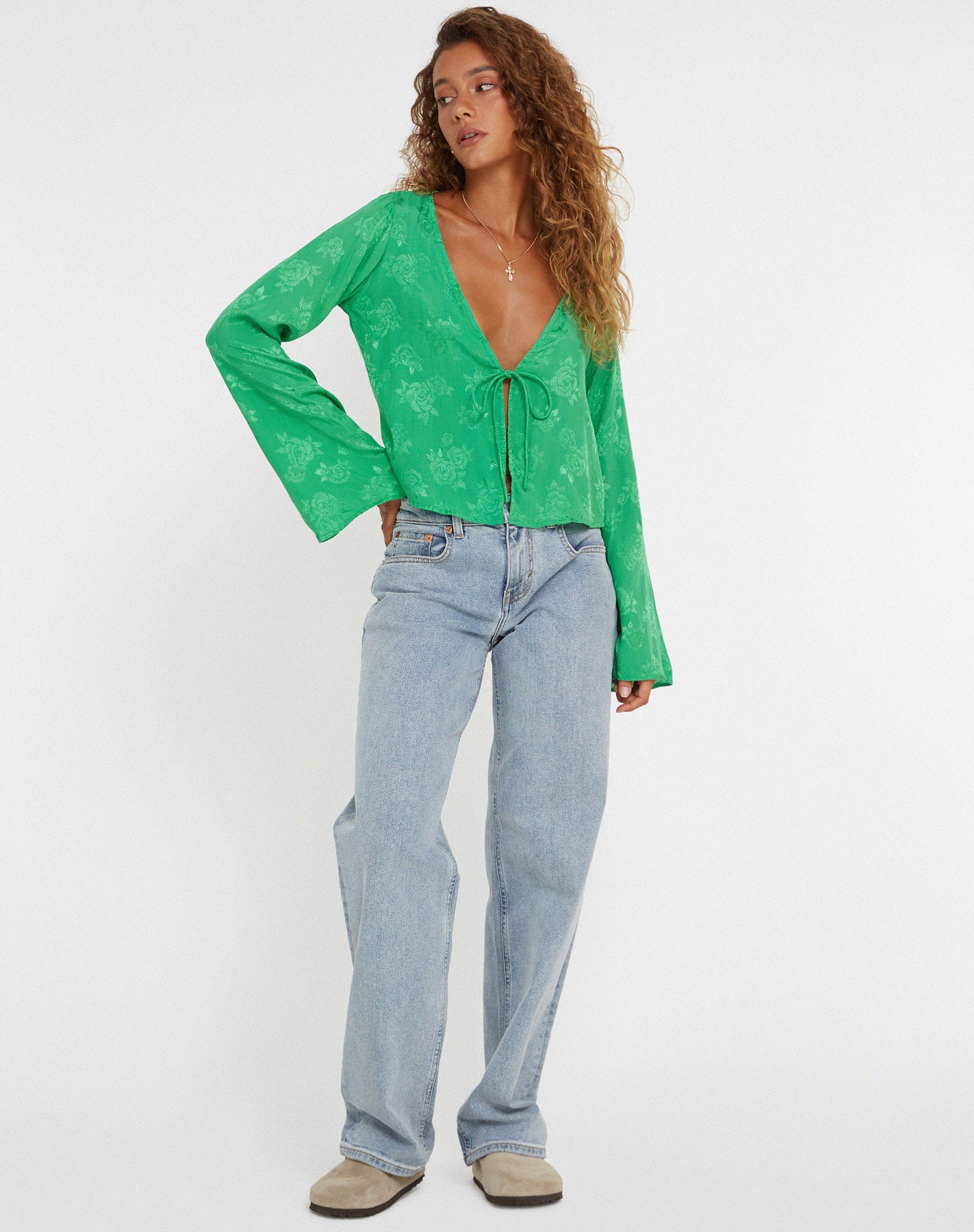image de Merida Top in Satin Rose Jade Green