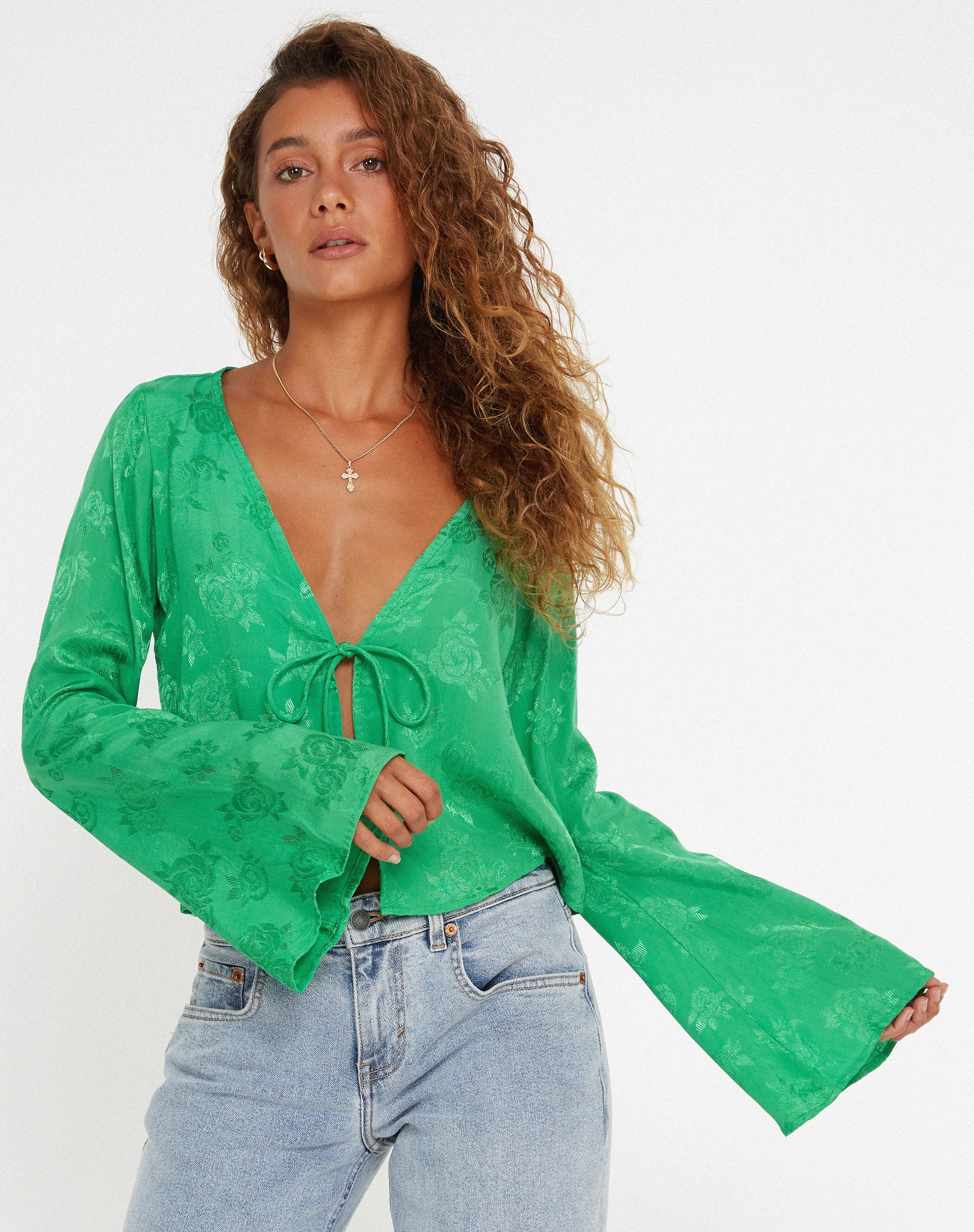 image de Merida Top in Satin Rose Jade Green
