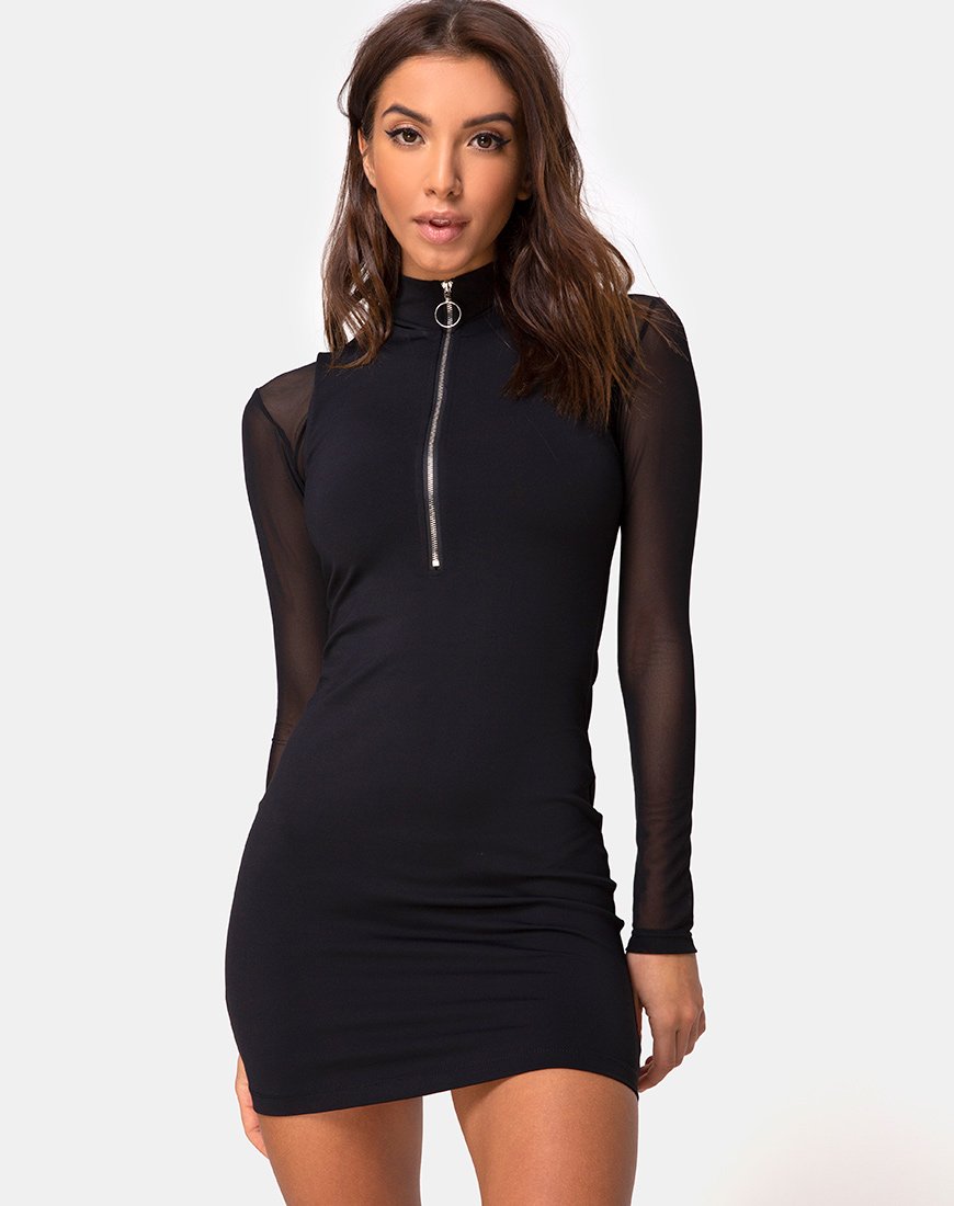 Merna - Robe bodycon sans manches en ponti noir