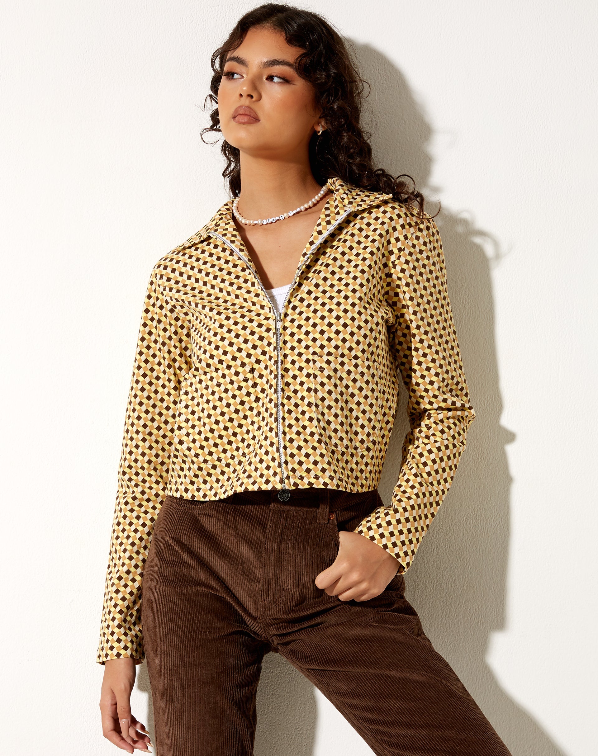 Image de la veste Mesha à carreaux ondulés jaune