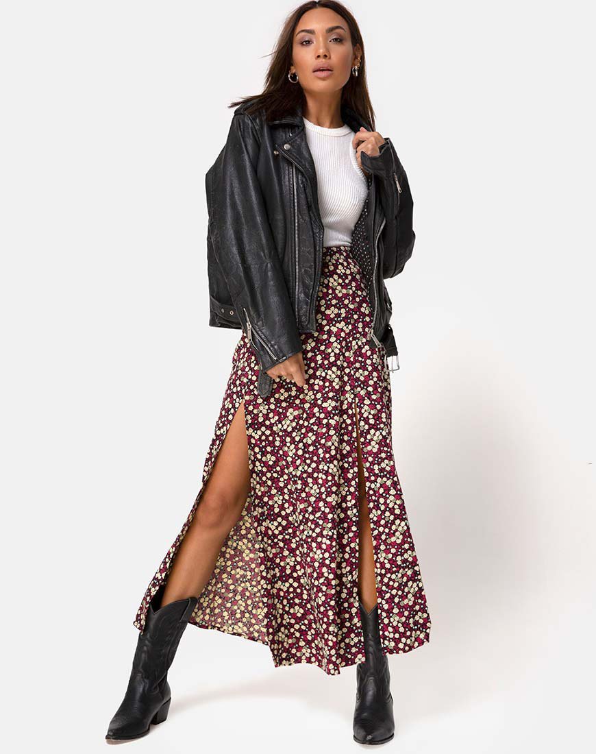 Jupe longue Mica, Floral Field Plum