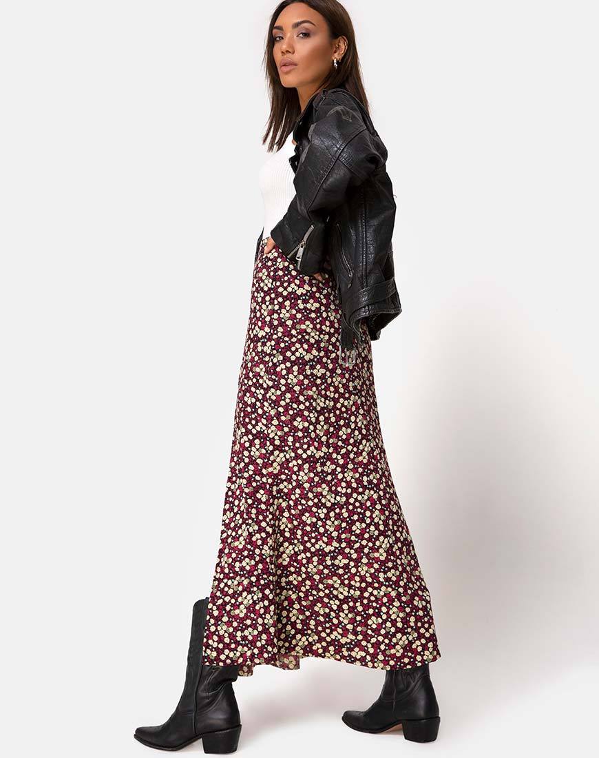 Jupe longue Mica, Floral Field Plum