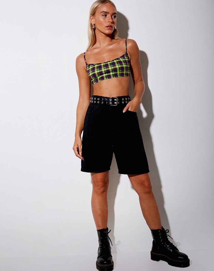 Image de Micro Crop Top in Green And Purple Check