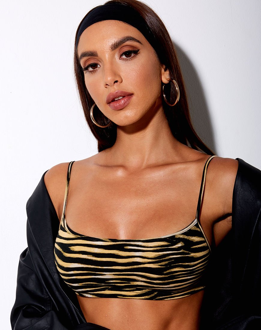 Image de Micro Crop Top in Zips Zebra Brown