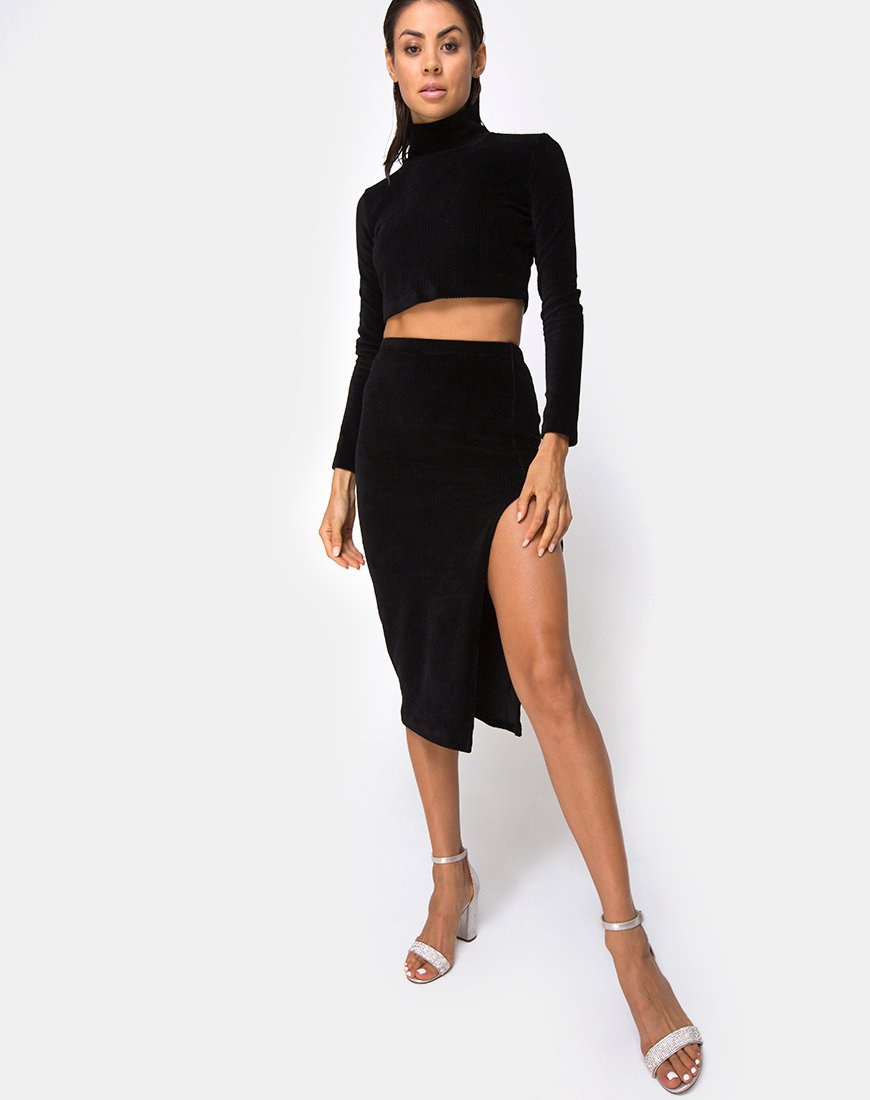 Image de Cheri Midi Skirt in Rib Black