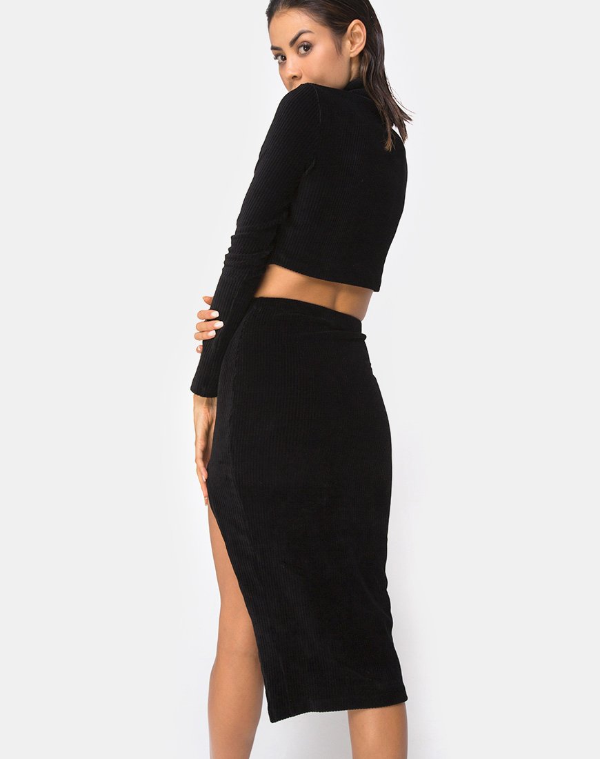 Image de Cheri Midi Skirt in Rib Black