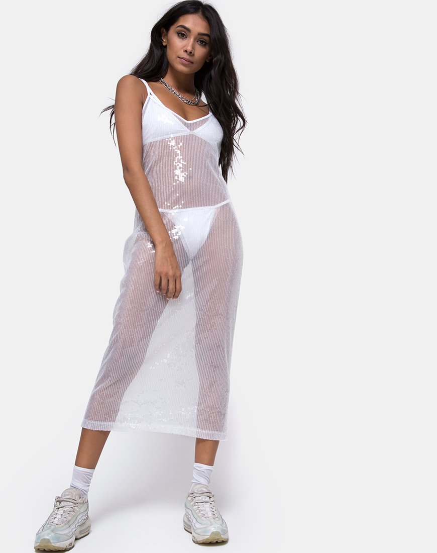Midnight Sheer Dress in Clear Sequin (Robe transparente de minuit en paillettes transparentes)