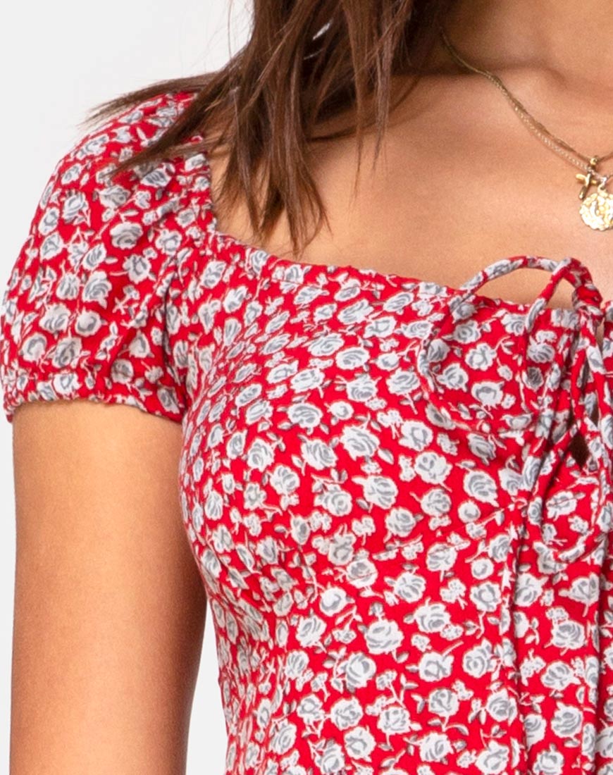Image de Milla Dress in Ditsy Rose Red Silver