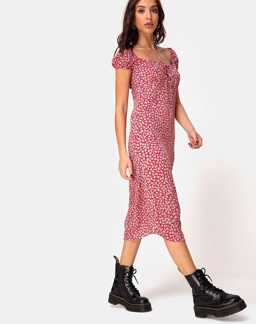 Image de Milla Dress in Ditsy Rose Red Silver