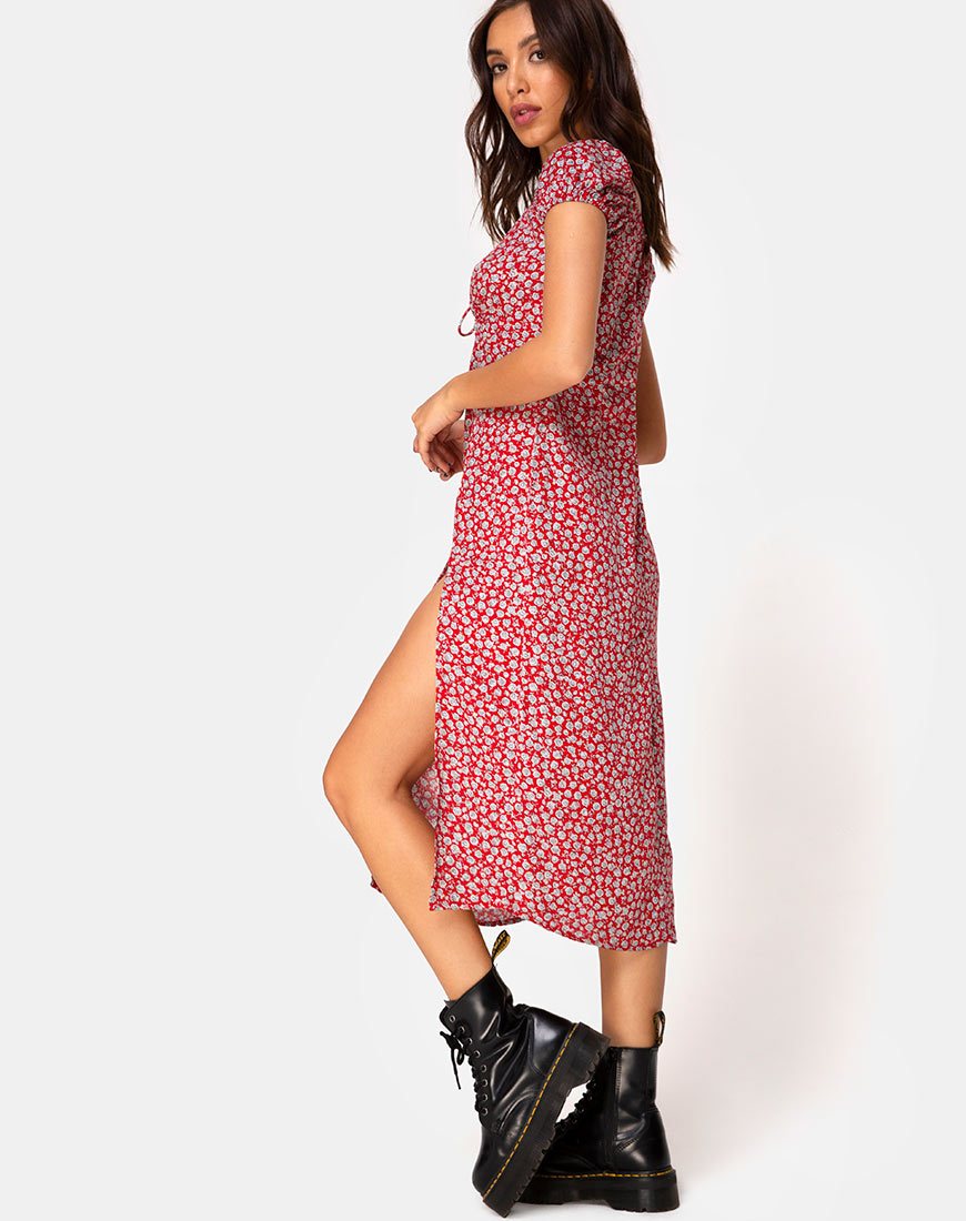 Image de Milla Dress in Ditsy Rose Red Silver