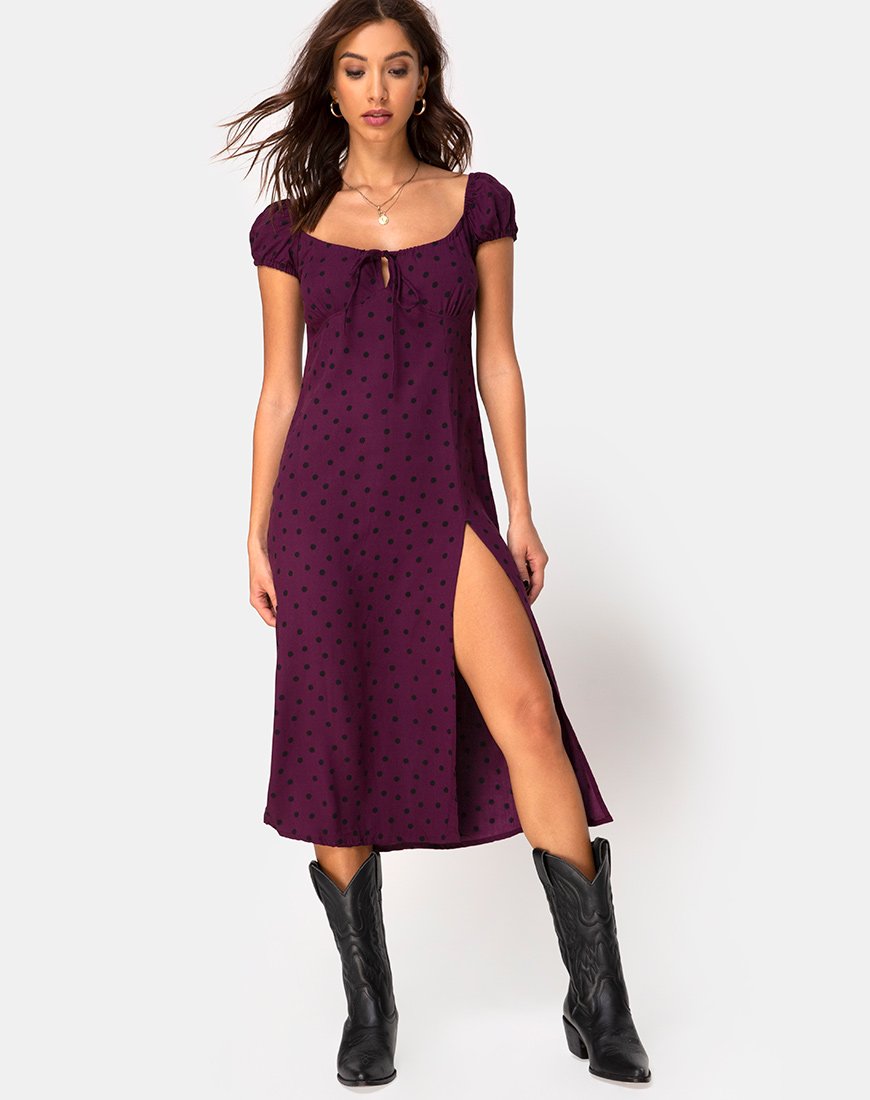 Image de Milla Dress in Skater Polka Wine