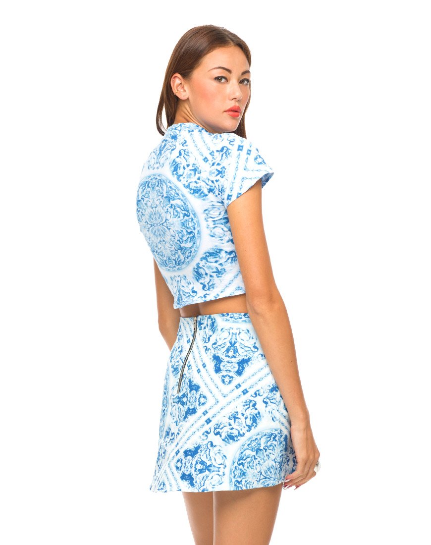 Image of Motel Mindy Turtleneck Crop Top in Blue Venus
