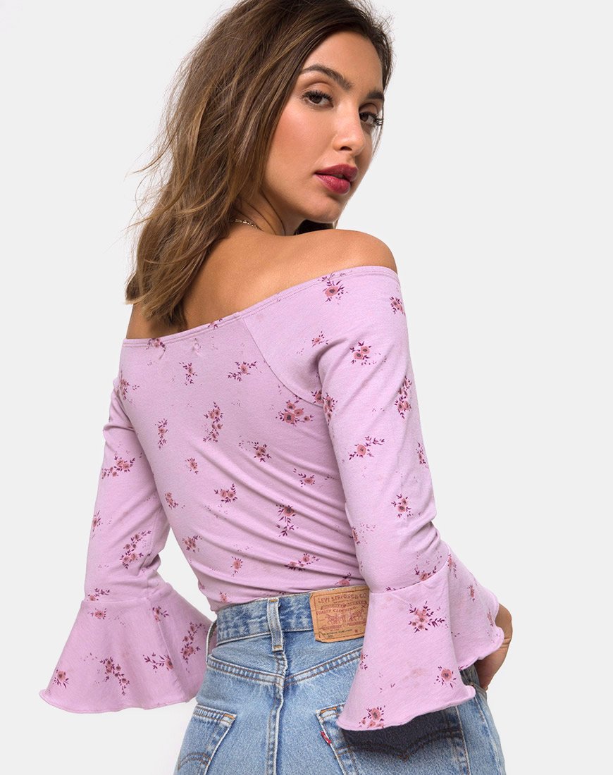 Mingga Off The Shoulder Top in Forget Me Not Lilac (Top à épaules dénudées en lilas)