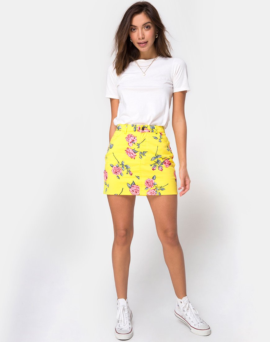 Image de la mini-jupe à balais en rose bonbon jaune
