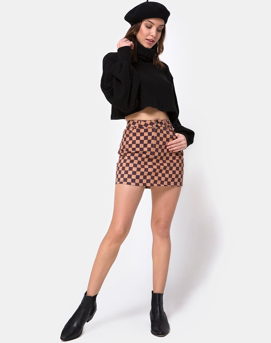 Image de la mini jupe broomy en damier Tan