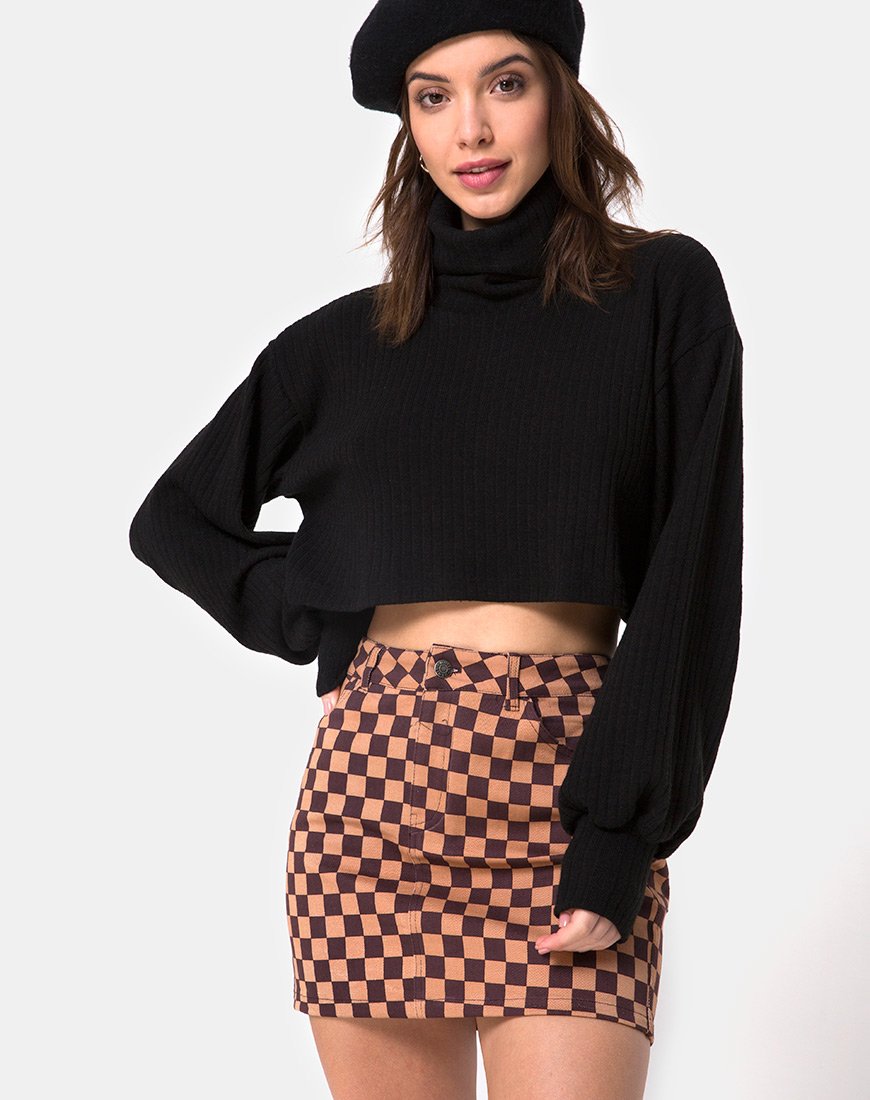 Mini jupe broomy en damier Tan