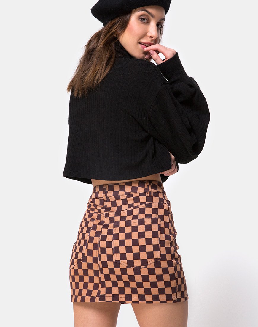 Mini jupe broomy en damier Tan
