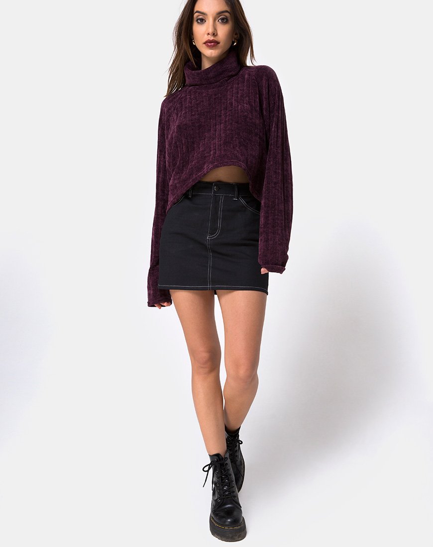 Image of Mini Broomy Skirt in Black with White Stitch