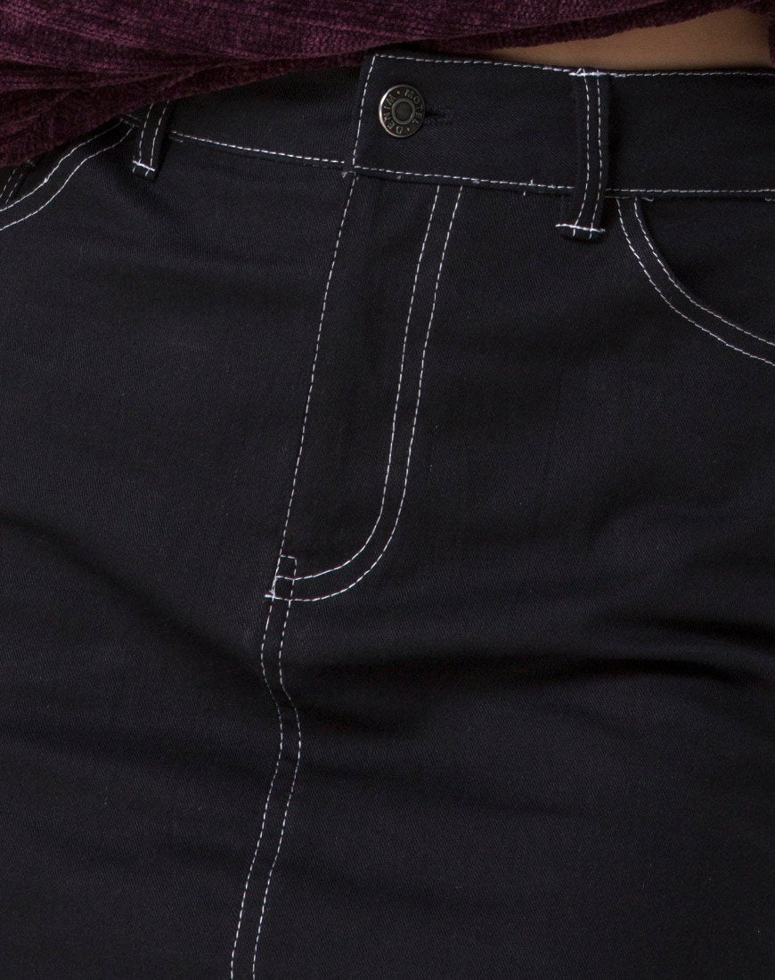 Image of Mini Broomy Skirt in Black with White Stitch