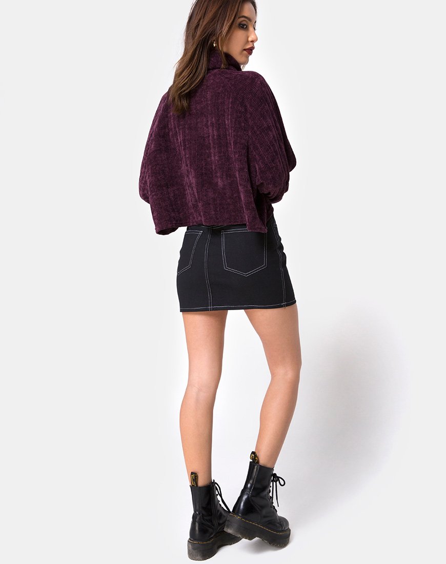 Image of Mini Broomy Skirt in Black with White Stitch