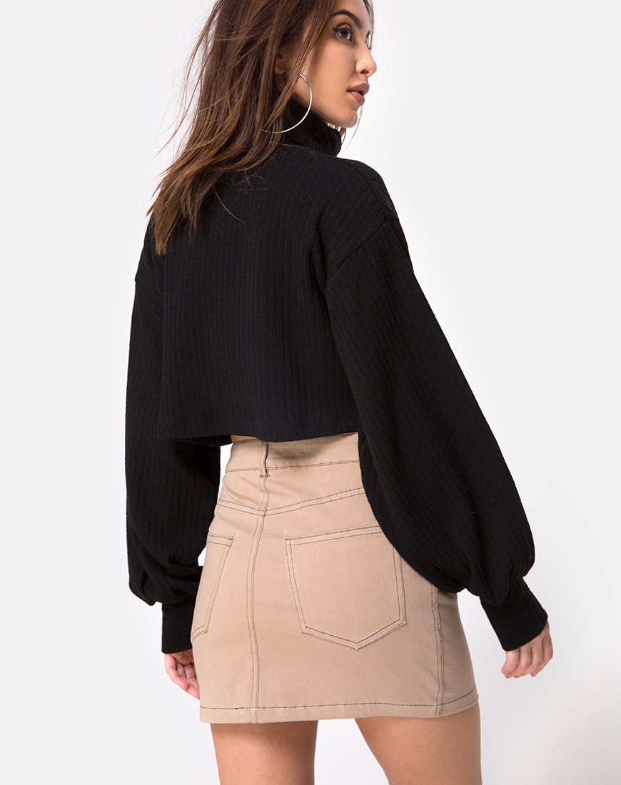 Image of Mini Broomy Skirt in Tan with Black Stitch