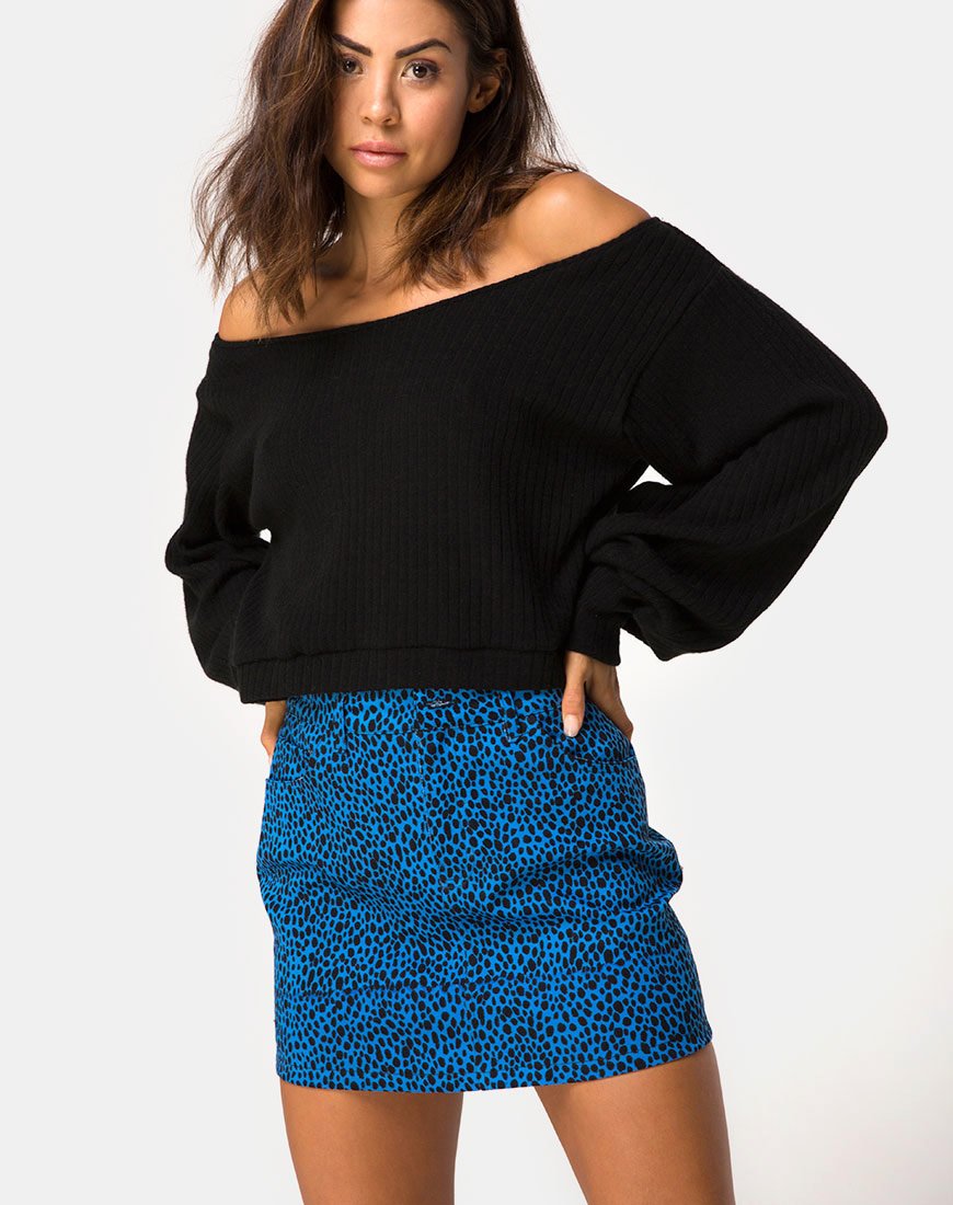 Mini jupe balai, bleu chat sauvage