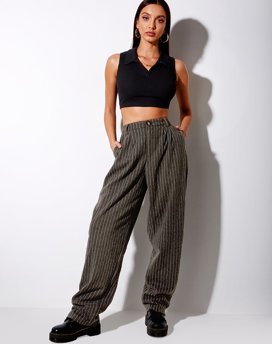 Image de Misha Wide Leg Trouser in Pinstripe Charcoal