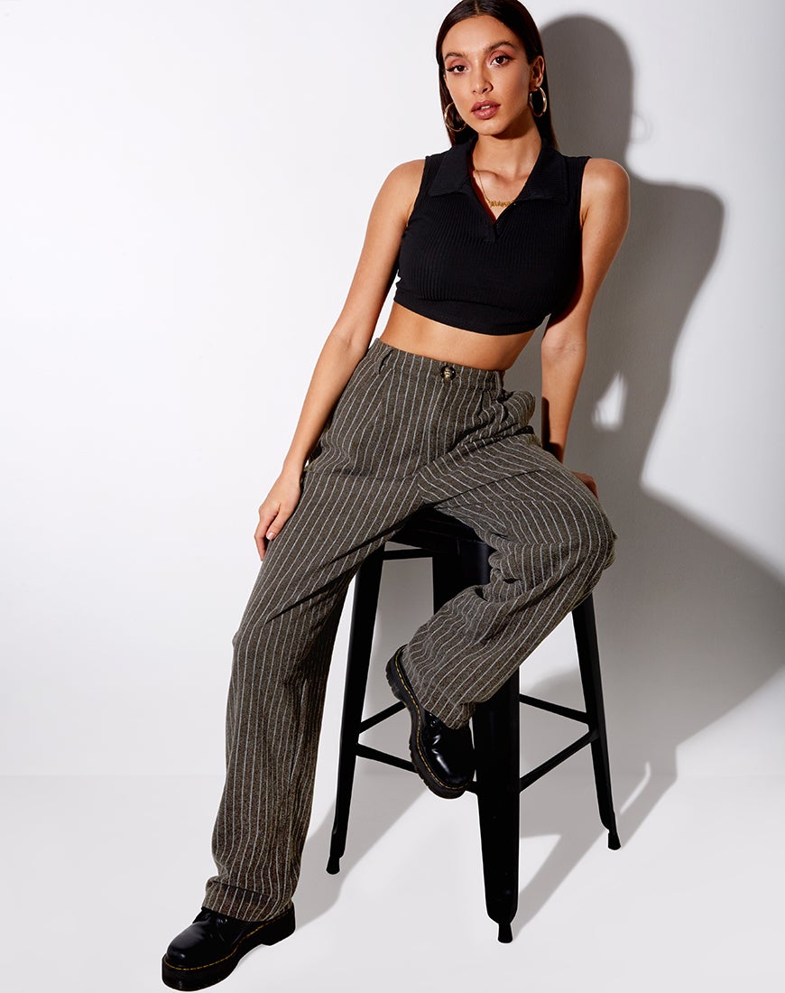Image de Misha Wide Leg Trouser in Pinstripe Charcoal