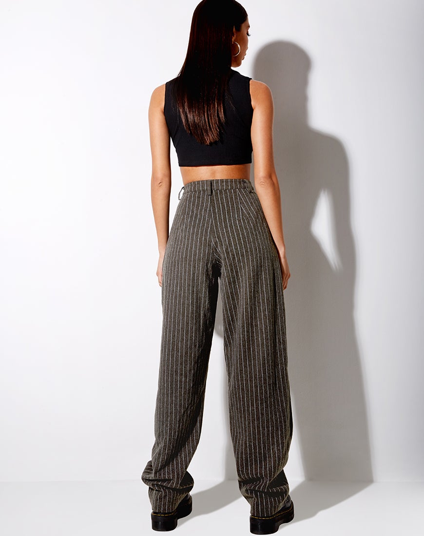 Image de Misha Wide Leg Trouser in Pinstripe Charcoal
