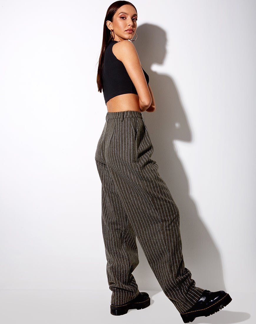 Image de Misha Wide Leg Trouser in Pinstripe Charcoal