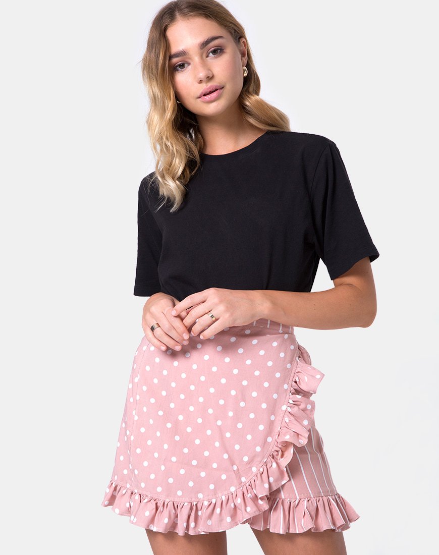 Minijupe Miza à rayures à pois roses et blanches