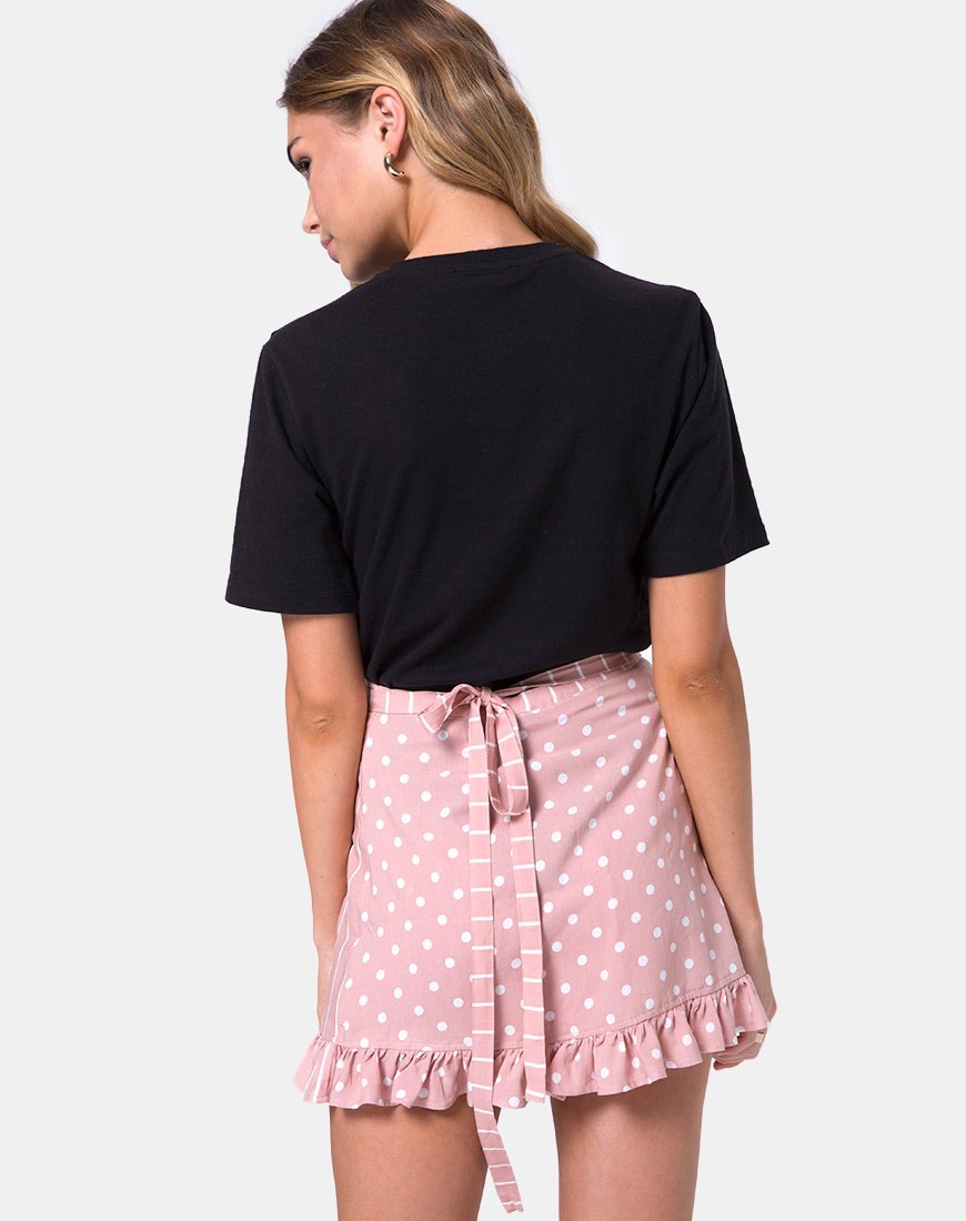 Minijupe Miza à rayures à pois roses et blanches