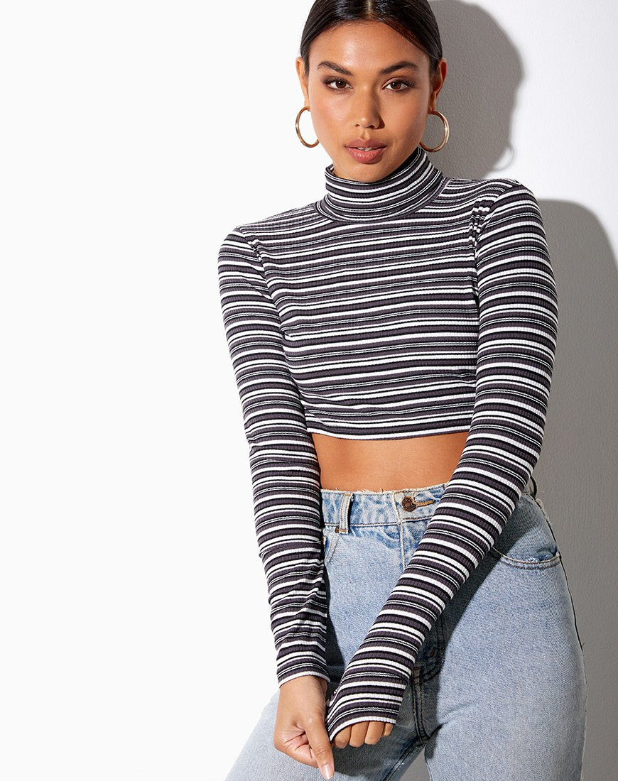Moeena Crop Top en noir, gris et blanc