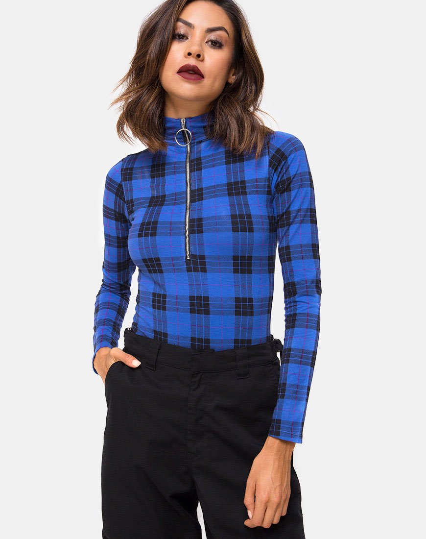 Image de Molaka Bodice Highneck en Tartan Blue