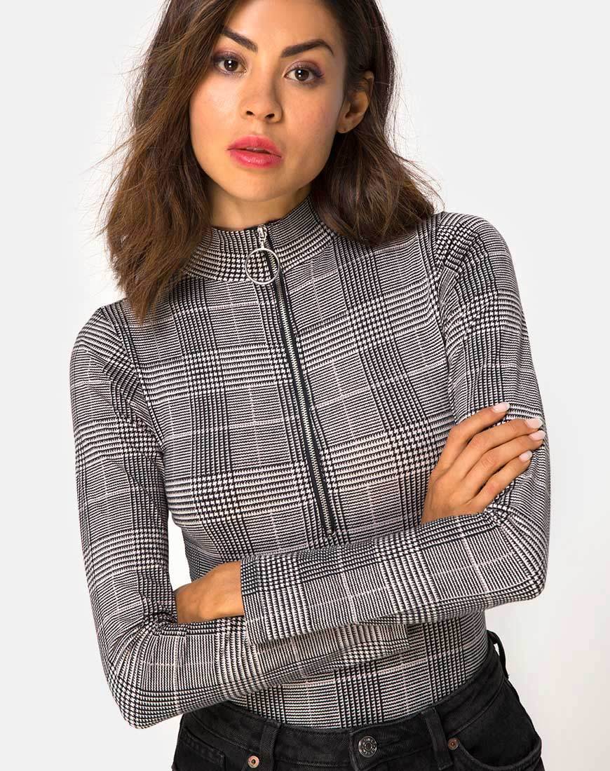 Image de Molaka Bodice High Neck en Charles Check Grey