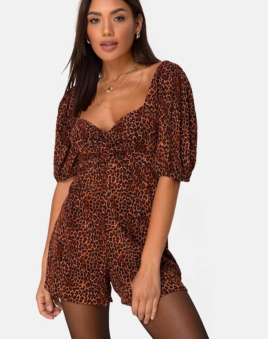 Image de Monali Playsuit in Crinkle Ditsy Leopard Orange
