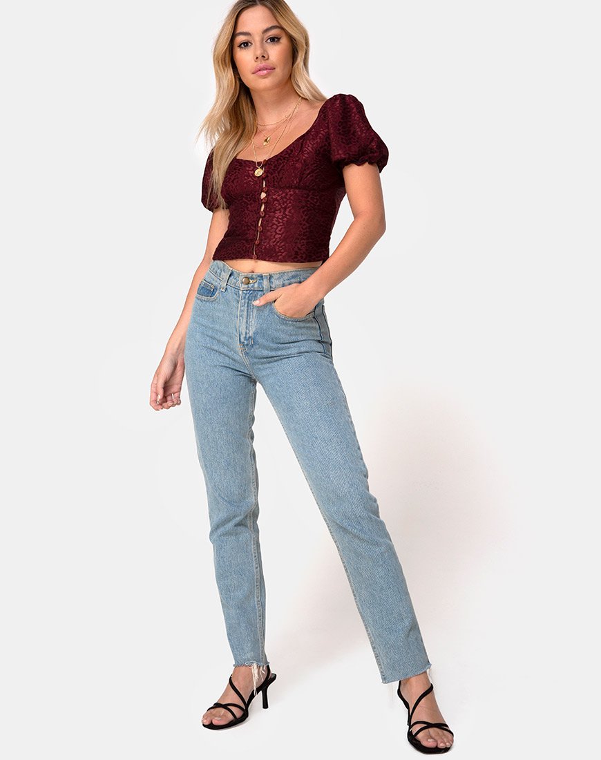 Image de Monda Top in Satin Cheetah Burgundy